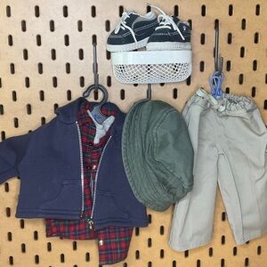 American Girl doll outfit - Drawstring Cargos and Plaid shirt with sneakers